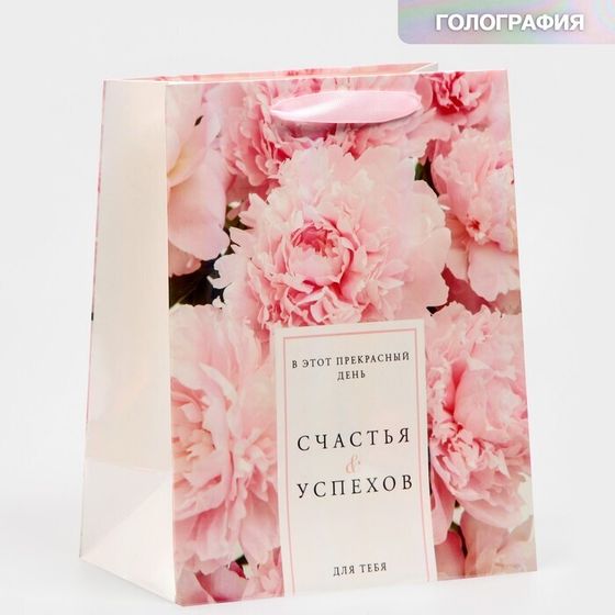 !09 Пакет ламинированный (набор 3 штуки) «Счастья и успехов» радужная голография, MS 18 х 23 х 10 см
