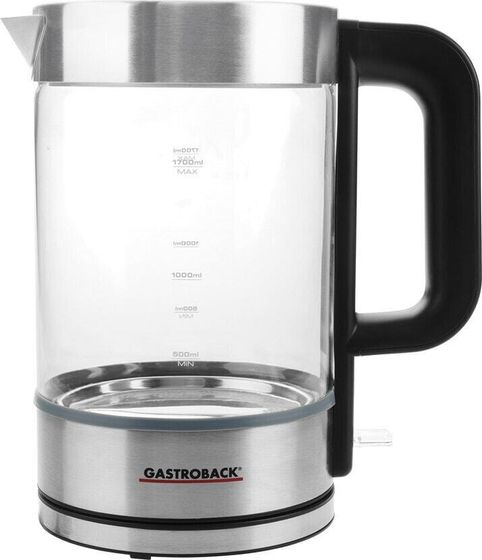 Czajnik Gastroback Gastroback Design Basic, 1.7 L, 3000 W, Stainless steel, Transparent, Glass, Stainless steel, Water level indicator, Overheat protection