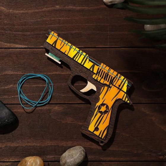 Деревянное оружие «Резинкострел, жёлтые линии» + 4 резинки