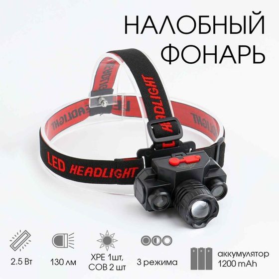 Фонарь налобный аккумуляторный &quot;Мастер К&quot;, 3 режима, от USB, 5 х 8 см