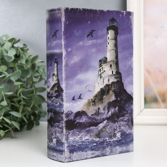 Шкатулка книга-сейф «Чайки у маяка», дерево, искусственная кожа, 21×13×5 см