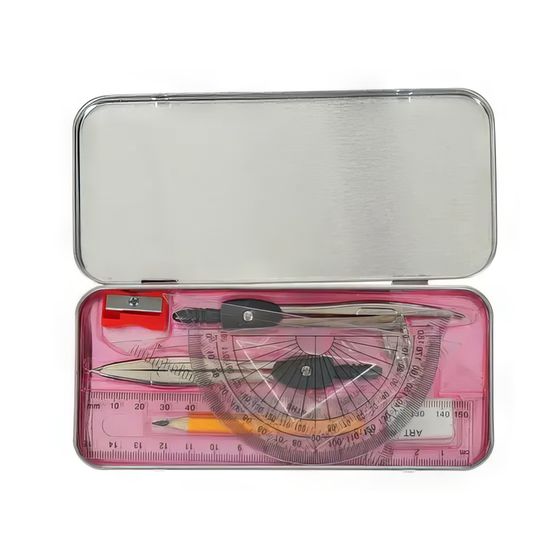 !!Готовальня Mazari  - 2 набора - 9 предметов: 2 циркуля, угольник (60 х 30 х 90), угольник (45 х 45 х 90), линейка (15 см), транспортир, карандаш, ластик, точилка