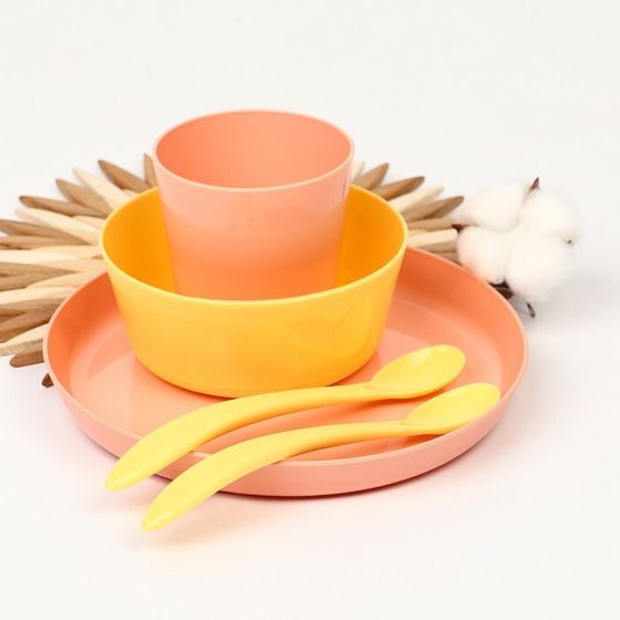 Набор детской посуды Lalababy Follow Me (тарелка, миска, стаканчик, 2 ложки), цвет розовый