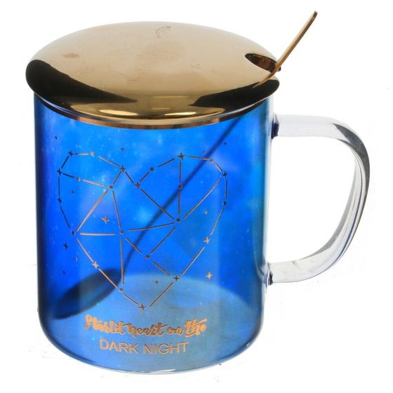 Кружка с крышкой и ложкой, 400 мл, L12 W8 H9 см, 2в.