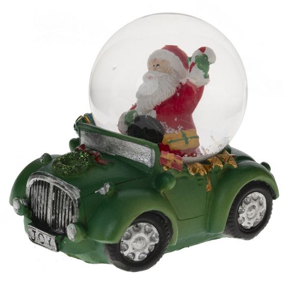 Фигурка декор в стекл шаре &quot;Дед Мороз на машине&quot;, D 4.5 см, L7,5 W5 H7 см