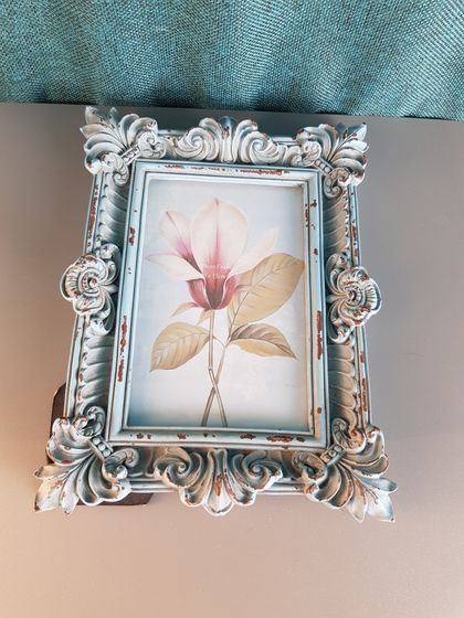 !09 Фоторамка пластик/стекло 10*15 см. состаренная цвет голубой 17*2*23см