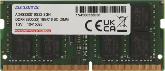 Память SO-DIMM DDR4 16Gb 3200MHz ADATA AD4S320016G22-SGN RTL PC4-25600 CL22 260-pin 1.2В single rank Ret