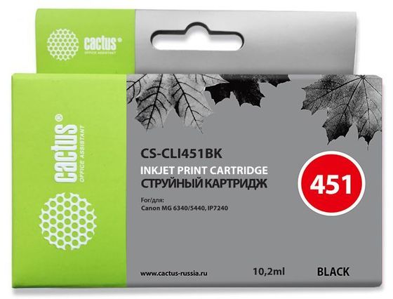 Картридж струйный Cactus CS-CLI451BK черный (10.2мл) для Canon MG6340/5440/IP7240