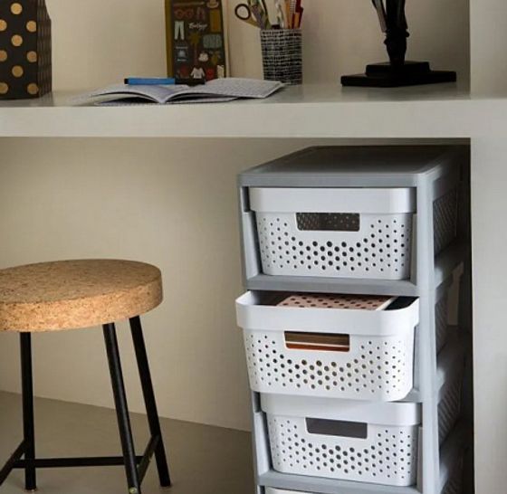 Комод INFINITY KNOCK DOWN 4x11л серый/белый перфорированный