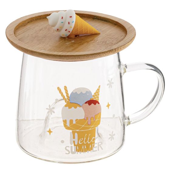 Кружка с крышкой 320 мл, L7 W7 H8 см, дизайн микс