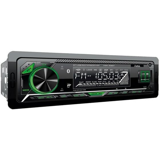 Автомагнитола AURA MP3/WMA AMH-306BT, Bluetooth, USB/micro SD, FLAC, iOS, Android, зелёная   1028849