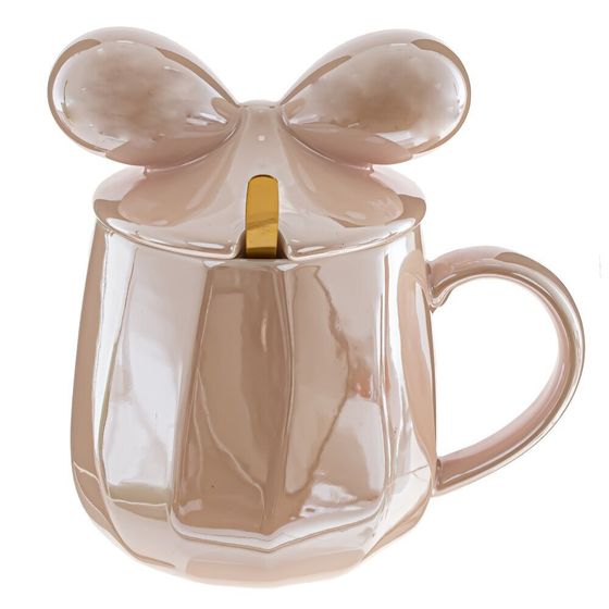 Кружка с крышкой и ложкой, 360 мл, L8 W8 H9 см