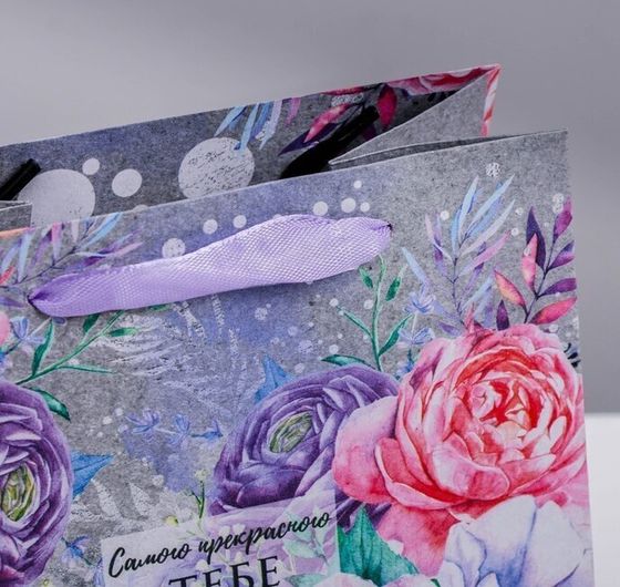 !09 Пакет (набор 2 штуки) крафтовый квадратный «Цветочный вихрь», 30 × 30 × 12 см