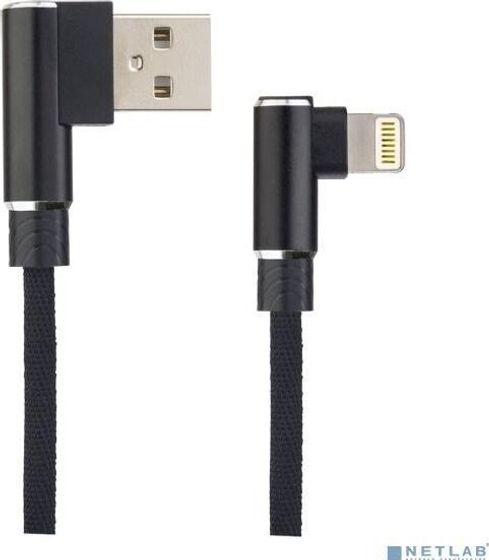 Кабель Perfeo USB 2.0 A(m) - Lightning(m) Premium угловой тканевый 1м черный (I4315)
