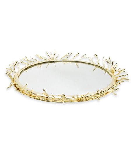 Decorative Round Mirror Tray with Design Border, 13&quot; x 2&quot;