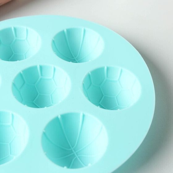 !09 Форма силиконовая для муссовых десертов и выпечки «Спортивные мячи», d=15,5 см, цвет бирюзовый