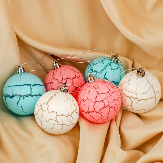 !09 Набор елочных шаров (набор 6 штук) &quot;Кракле&quot; пластик d-6 см. цвет микс