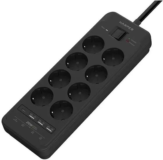 Сетевой фильтр Harper UCH-650 PD3.0 8 роз.+USB 5м черный