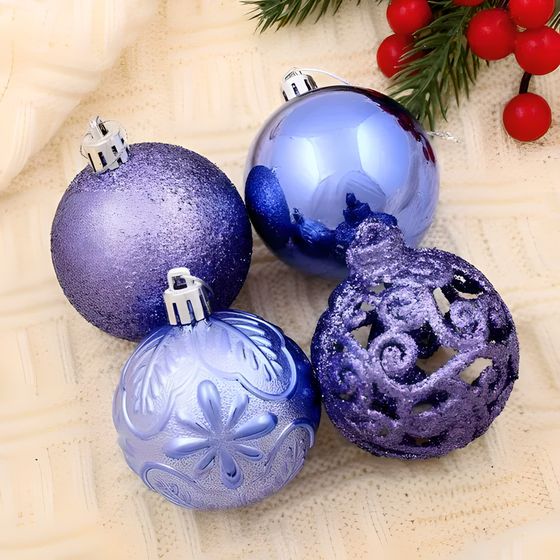 !09 Набор елочных шаров 12 штук пластик d-6 см. &quot;Сильва&quot; , цвет сине-голубой дизайн микс