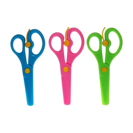 !09 НАБОР 8 ШТУК - Ножницы детские 13 см, пластиковые, фиксатор, закруглённые концы, корпус МИКС