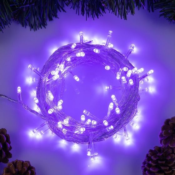 Гирлянда «Нить» 10 м, IP20, прозрачная нить, 100 LED, 8 режимов, 220 В, свечение фиолетовое