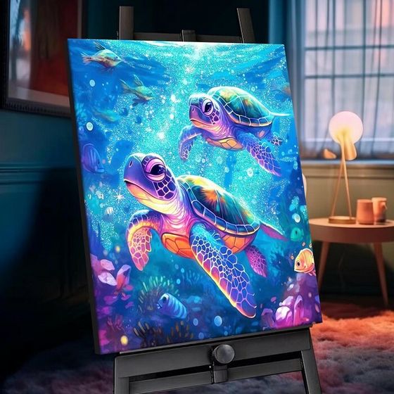 Картина по номерам с кристаллами из хрусталя «Морские черепахи» 26 цветов, 40 × 50 см