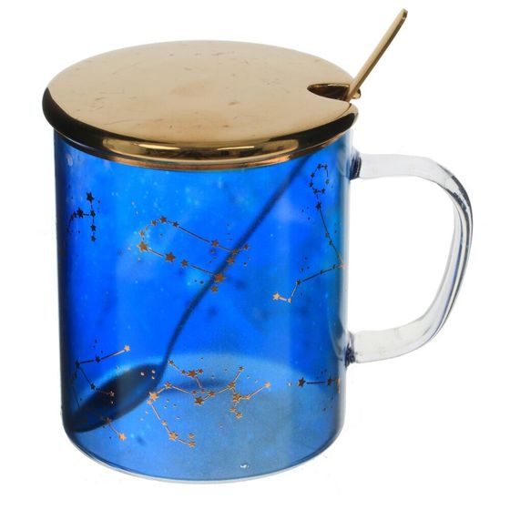 Кружка с крышкой и ложкой, 400 мл, L12 W8 H9 см, 2в.