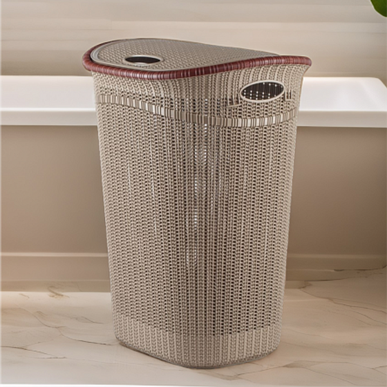 Корзина для белья 52л с крышкой бежевая