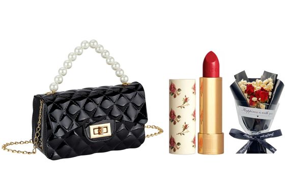 GUCCI Gold-Tipped Lipstick Set Easy-to-Blend Natural Long-Lasting Complexion Baby&#39;s Breath+Pearl Handbag