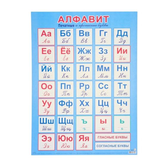 Плакат «Алфавит. Печатные и прописные буквы» картон, 44.5×60 см