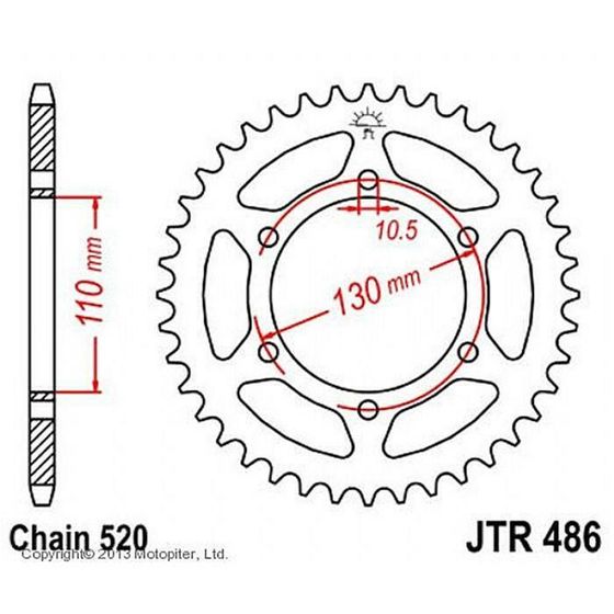 Звезда ведомая JT sprockets JTR486-45, цепь 520, 45 зубьев