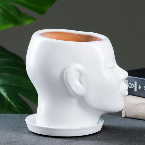 !09 Горшок - органайзер для цветов «Голова» керамика, 1.3 л, 16×16×14 см, без поддона цвет белый