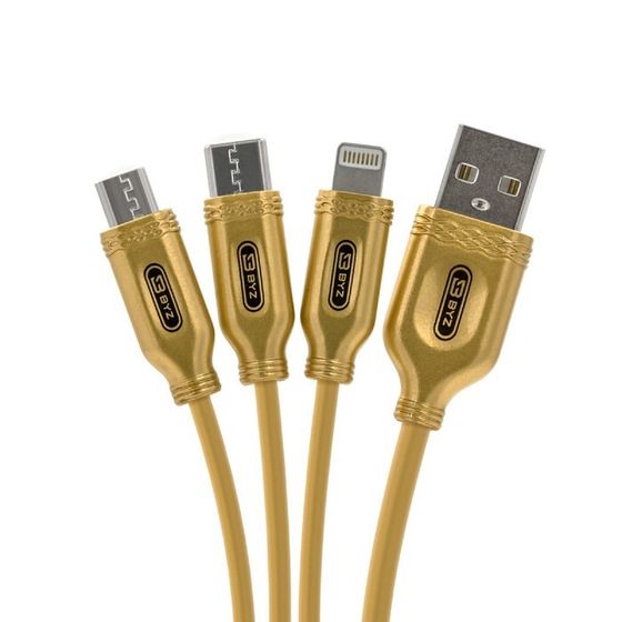 Кабель 3 в 1 BYZ BL-699 , USB - microUSB/Lightning/Type-C, 3.1 А, 1.2 м, золотистый