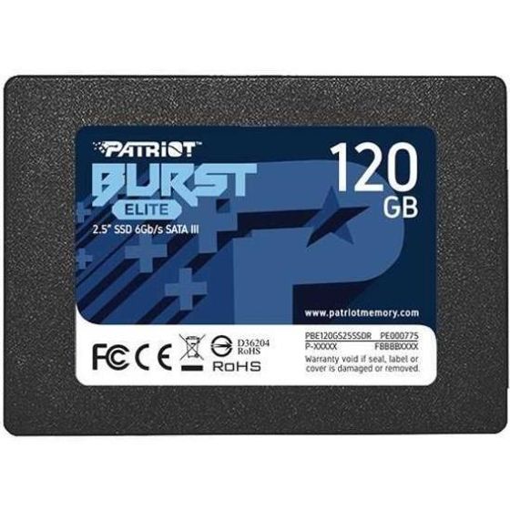 Накопитель SSD 120Gb Patriot SATA-III Burst Elite 3D NAND Скорость записи 320 Мб/сек. Скорость чтения 450 Мб/сек. TbW 50 Tb PBE120GS25SSDR