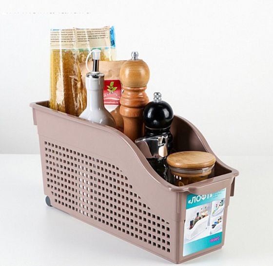 Контейнер Лофт на колесах узкий 355х130х170мм пудра