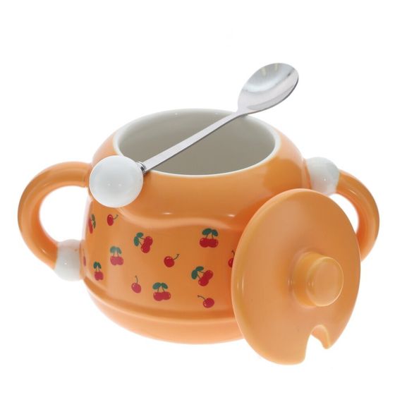 Кружка с крышкой и ложкой, 380 мл, L16 W11 H10 см, 4в.