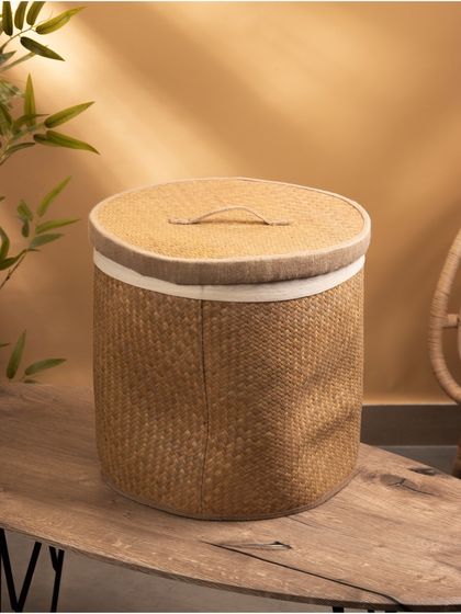 УЦЕНКА Корзина для белья с крышкой и тканевым подкладом, 40х40х40 см, ротанг