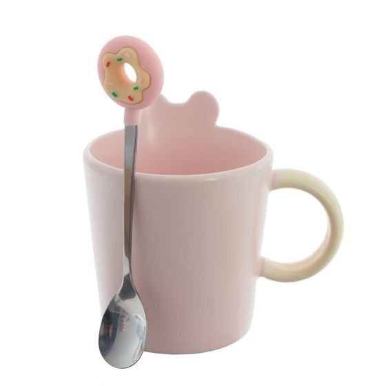 Кружка с ложкой, 350 мл, L12 W9,5 H11 см, дизайн микс