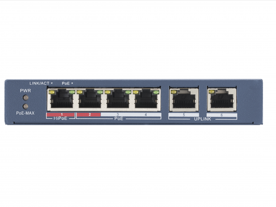 Коммутатор Hikvision DS-3E0106HP-E 4x100Mb 2PoE+ 60W неуправляемый