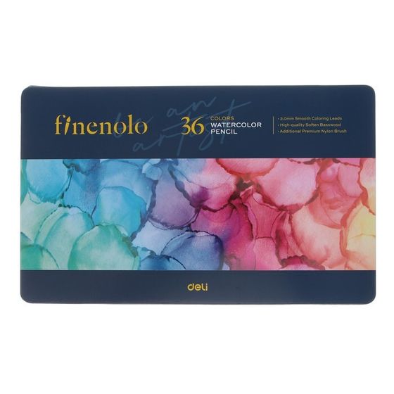 Карандаши акварельные набор 36 цветов, Finenolo, в металлическом пенале