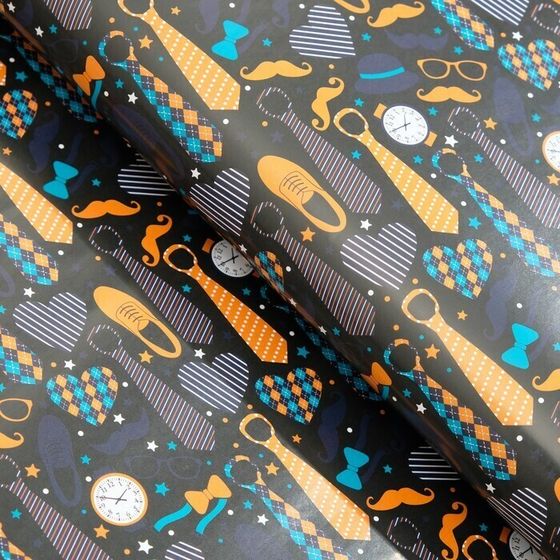 !Бумага упаковочная глянцевая &quot;Галстуки&quot;, 2 листа 50 × 70 см