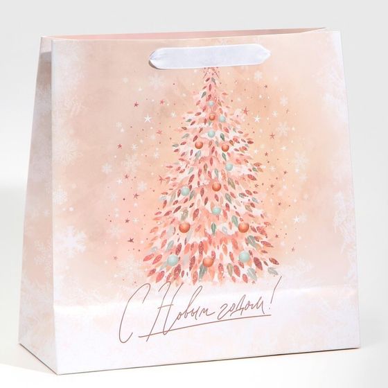 !Пакет 2 штуки подарочный новогодний ламинированный квадратный «Pink», 30 х 30 х 12 см