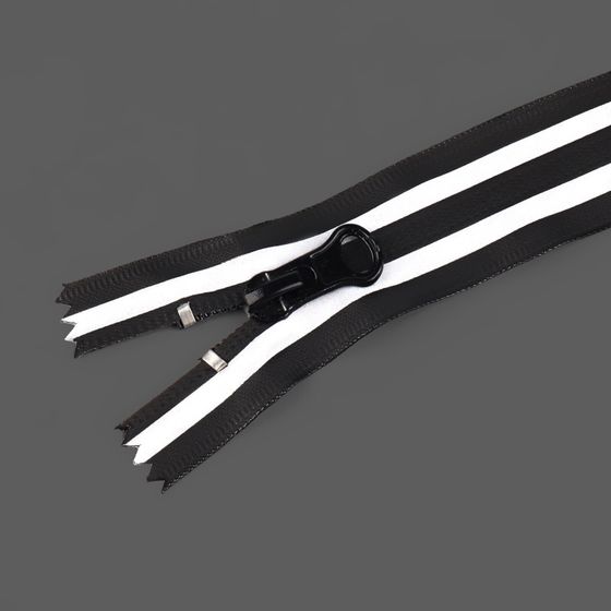 !09 Комплект 9 штук - Молния «Спираль», водонепроницаемая, со светоотражающей лентой, №7, неразъёмная, замок автомат, 18 см, цвет чёрный/серый