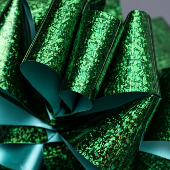 !09 Комплект 15 бант-шар микс: №5 голография, цвет желтый (4 штуки) + №5 голография, цвет зеленый (6 штук) + №4.5 "Тонкие полосы", цвет синий (5 штук)