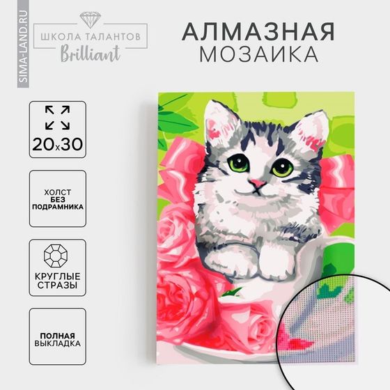 Алмазная мозаика с полным заполнением на холсте «Котёнок», 20 х 30 см