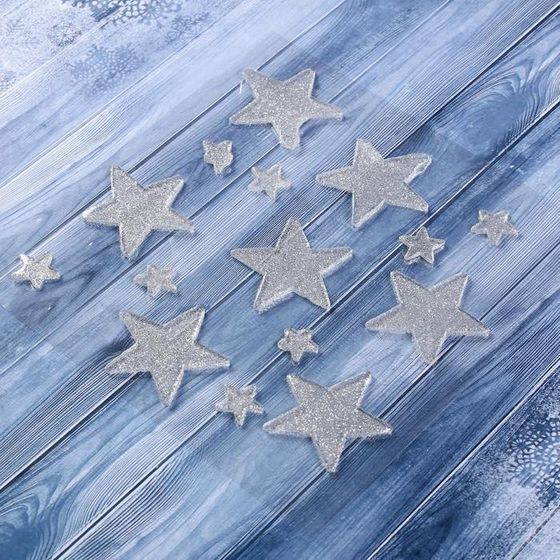 !09 Наклейка на стекло(набор 30 штук) &quot;Звёздочки серебристые&quot; 18,5х18,5 см/