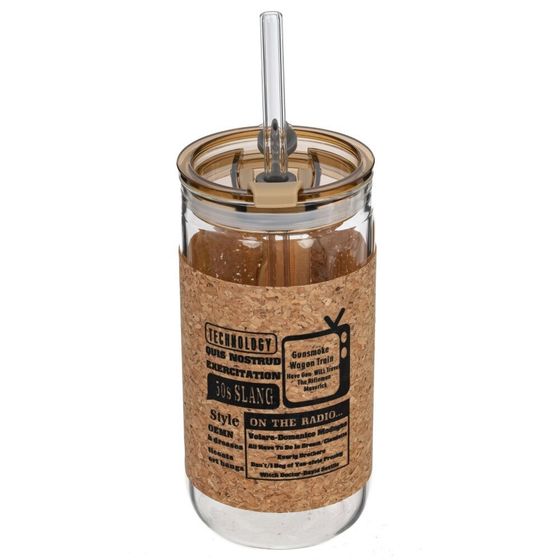 Бутылка с трубочкой, L7 W7 H14,3 см, 1 штука, дизайн микс