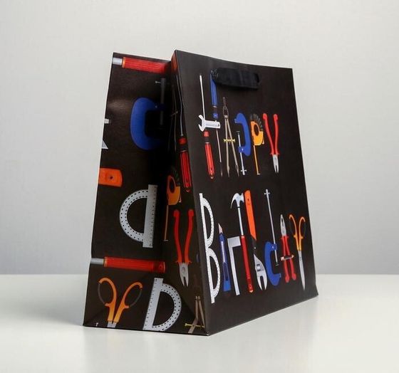 !09 Пакет (набор 2 штуки) крафтовый горизонтальный «Happy birthday», ML 27 × 23 × 11.5 см