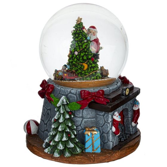 Фигурка декор в стекл шаре &quot;Елка&quot; (подсвет, муз, движ, 3хАА н/п) D12 см, L16 W14 H19,5 см