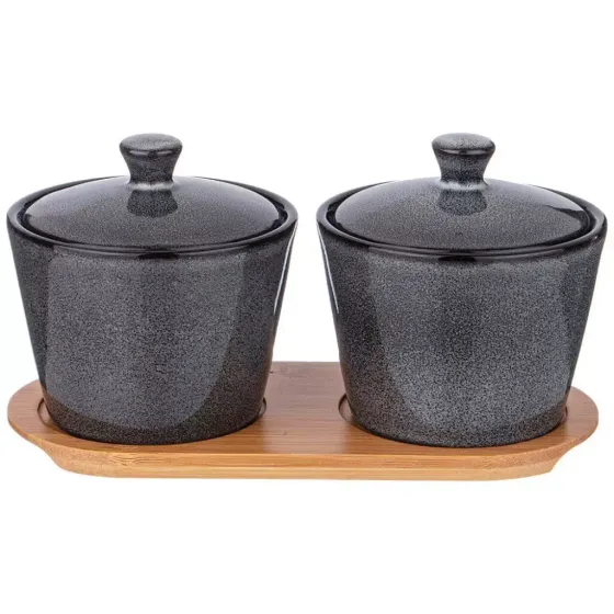 !09 Банка для сыпучих продуктов &quot;Graphite&quot;, 2 штуки фарфор, 350 мл, 10х10х7.5 см,с крышкой